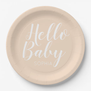 Hello Baby peach Paper Plate