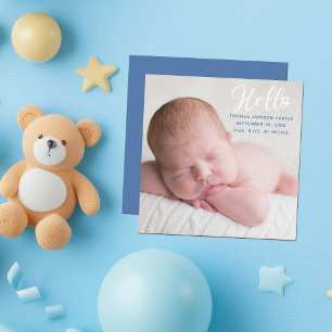 Hello Baby Photo Simple Boy Birth Announcement