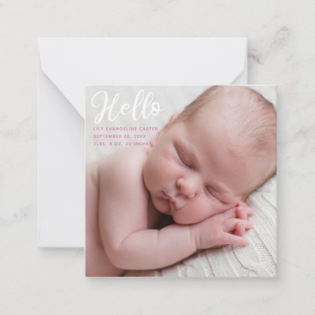 Hello Baby Photo Simple Pink Birth Announcement (Front)