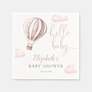 Hello Baby Pink Hot Air Balloon Baby Shower Napkin