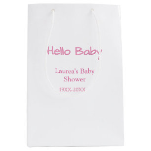 hello baby pink pastel baby shower name date trend medium gift bag