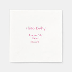 hello baby pink pastel baby shower name date trend napkin