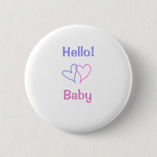 Hello baby pink purple heart name watercolor boho 6 cm round badge
