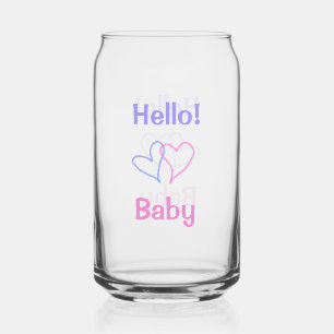 Hello baby pink purple heart name watercolor boho can glass