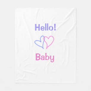 Hello baby pink purple heart name watercolor boho fleece blanket