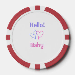 Hello baby pink purple heart name watercolor boho poker chips