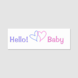 Hello baby pink purple heart name watercolor boho tag