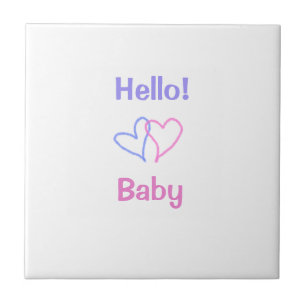 Hello baby pink purple heart name watercolor boho tile