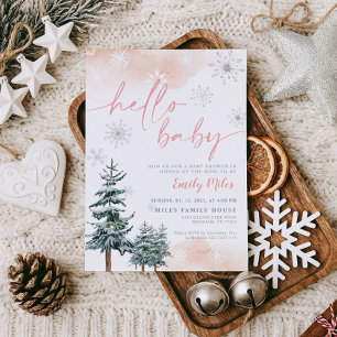 Hello Baby Pink Winter Wonderland Shower Invitation