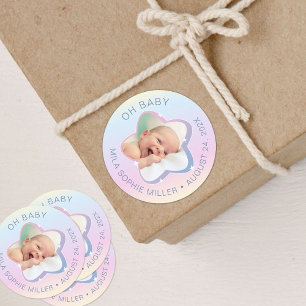 Hello Baby Rainbow and Star Custom Photo Classic Round Sticker