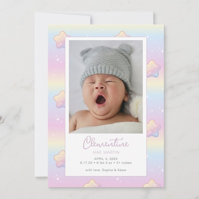 Hello Baby Rainbow Custom Photo Birth Announcement (Front)