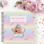 Hello Baby Rainbow Custom Photo Notebook<br><div class="desc">Announce the arrival of your little one in a truly magical way with our collection of birth announcement items, featuring a vibrant rainbow-coloured background adorned with sparkling stars. Each piece in this collection is designed to celebrate the joy and wonder of your new addition, providing a beautiful and memorable way...</div>