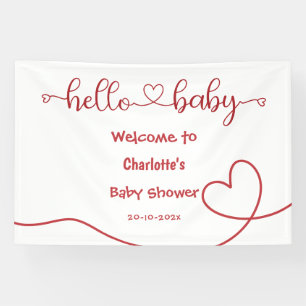 Hello Baby Red Heart Minimal Baby Shower Banner