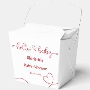 Hello Baby Red Heart Minimal Baby Shower Favour Box