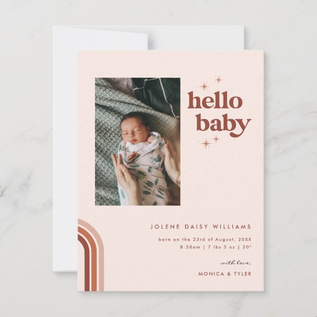 Hello Baby | Retro Boho Birth Announcement (Front)