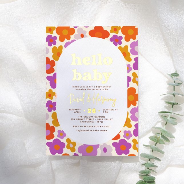 Hello Baby Retro Daisy Gold Pressed Baby Shower (Creator Uploaded)