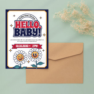 Hello Baby Retro Sunflower Cute Baby Shower Invitation