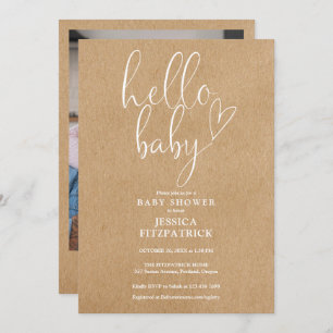 Hello Baby Rustic Kraft Photo Baby Shower Invitation