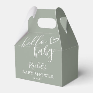 Hello Baby Shower Gender Neutral Boho Sage Green Favour Box