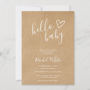 Hello Baby Shower Gender Neutral Rustic Kraft Invitation