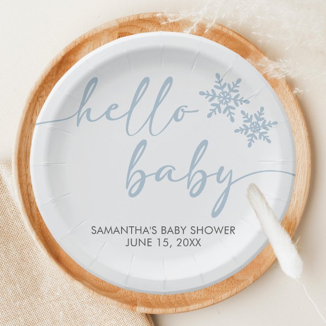 Hello Baby Shower Paper Plate (Winter Baby Shower Paper Plate)