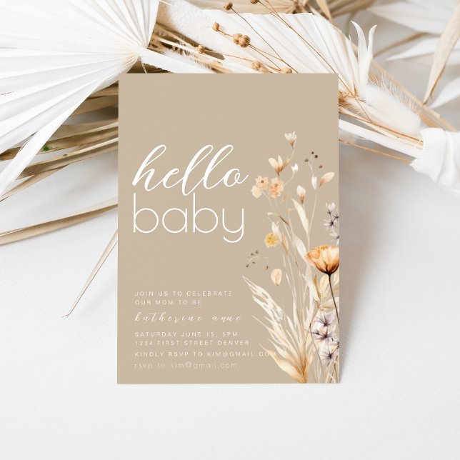 Hello Baby Shower Party Invitation Template Beige (Creator Uploaded)