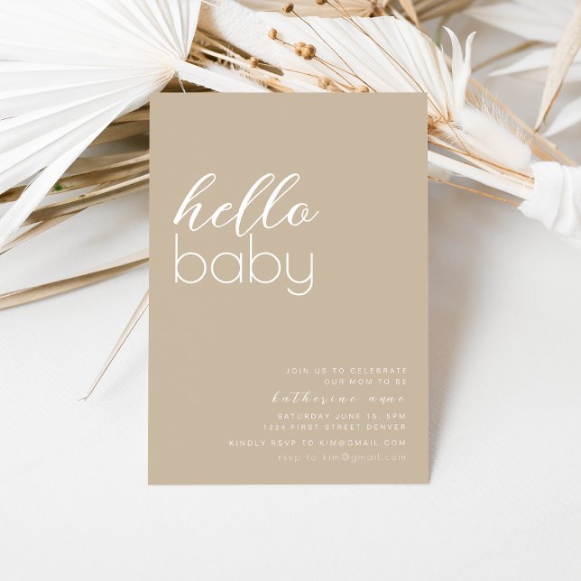 Hello Baby Shower Party Invitation Template Beige (Creator Uploaded)