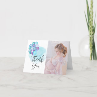 Hello Baby Teal Purple Balloons Baby Shower Thank You Card