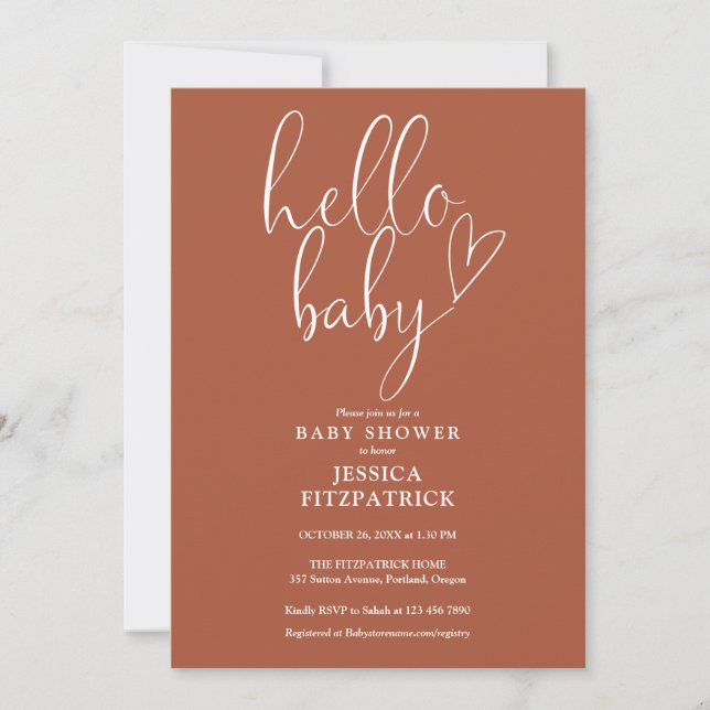 Hello Baby Terracotta Gender Neutral Baby Shower Invitation (Front)