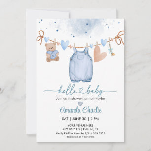 Hello Baby valentine's day Blue  baby shower   Invitation