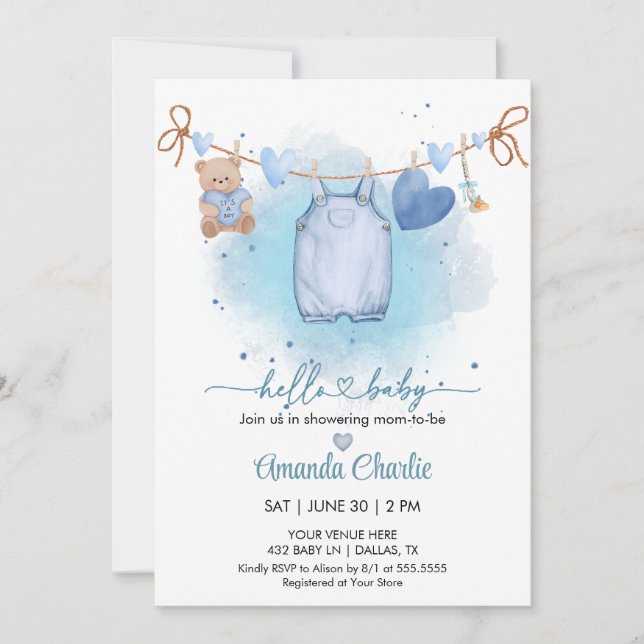 Hello Baby valentine's day Boy baby shower Invitation (Front)