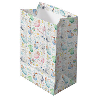 Hello Baby – Watercolor Birth Announcement Medium Gift Bag