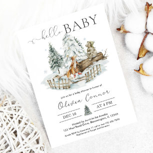 Hello Baby Winter Woodland Baby Shower Invitation