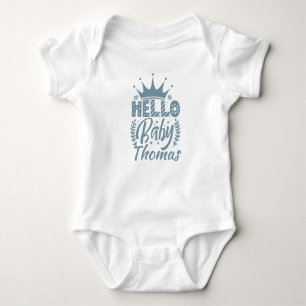 Hello Baby with Crown Baby's Name, Blue Baby Bodysuit