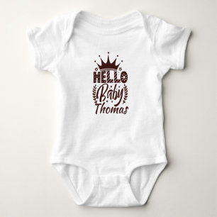 Hello Baby with Crown Baby's Name, Chocolate Brown Baby Bodysuit