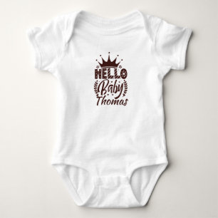 Hello Baby with Crown Baby's Name, Chocolate Brown Bodysuit
