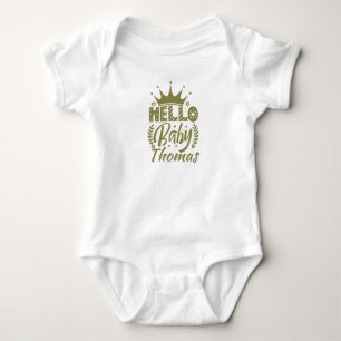 Hello Baby with Crown, Olive Green Bodysuit