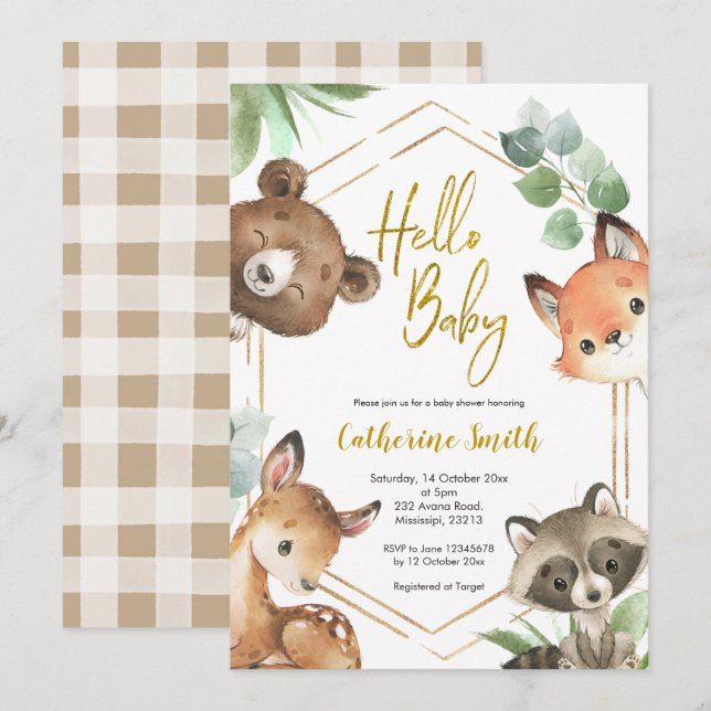 Hello Baby Woodland Baby Shower Invitation (Front/Back)
