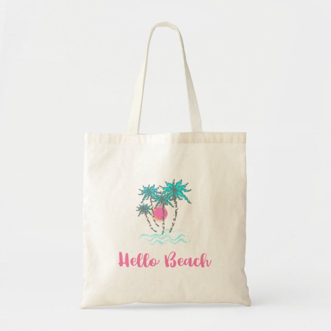 Hello Beach Tropical Style Summer Fun Tote Bag (Front)
