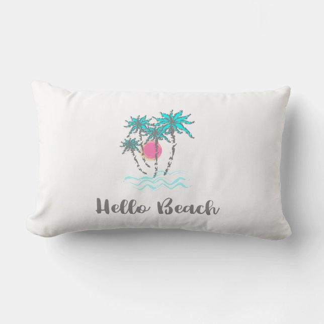 Hello Beach  Tropical  Summer Unique Lumbar Cushion (Front)