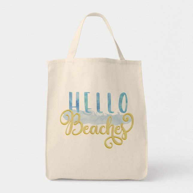 Hello Beaches - Watercolor Summer Tote Bag (Front)