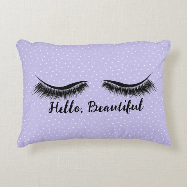 Hello Beautiful and Eyelashes on Dots Decorative Cushion (Front)