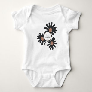 Hello Beautiful Black Pink Daisy Flowers Baby Bodysuit