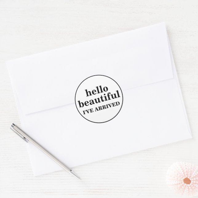 HELLO BEAUTIFUL CUSTOMIZED TEXT AND LOGO STYLISH  CLASSIC ROUND STICKER (Envelope)