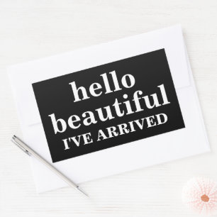HELLO BEAUTIFUL CUSTOMIZED TEXT AND LOGO STYLISH RECTANGULAR STICKER