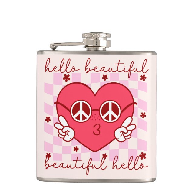Hello Beautiful | Cute & Heartfelt Hip Flask (Front)