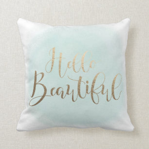 Hello Beautiful Faux Gold 16" x 16" Throw Pillow