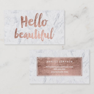 Hello beautiful faux rose gold typography marble business card