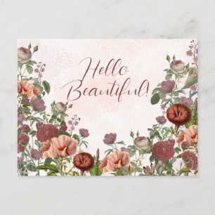 Hello Beautiful Floral Botanical Watercolor Boho Postcard