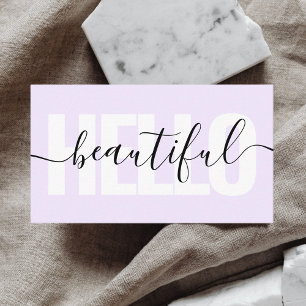 Hello Beautiful Girly Calligraphy Purple Business Card